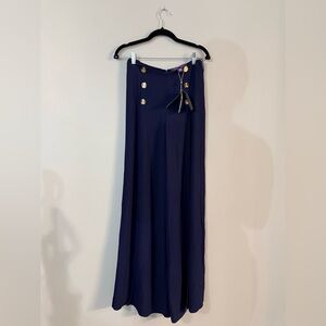 Ralph Lauren Purple Label Navy Wide Leg Pants with Gold Buttons NWT